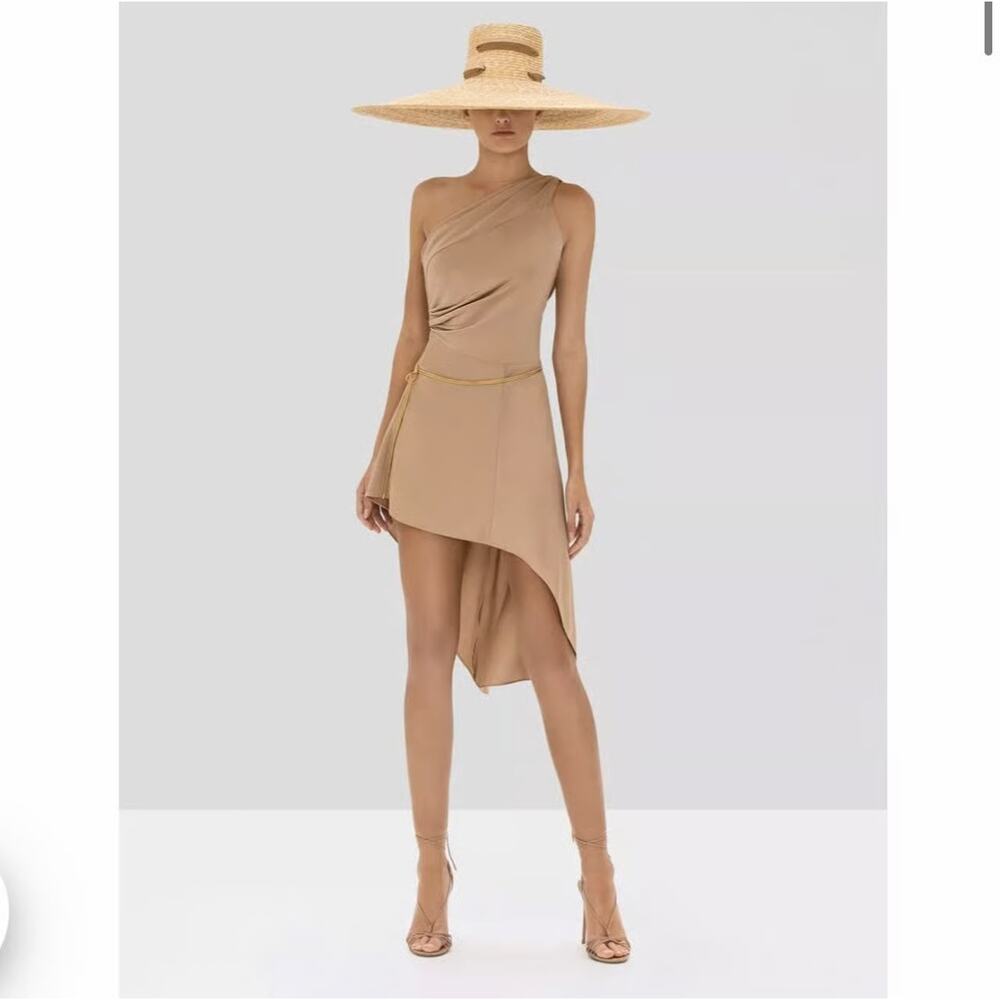 ALEXIS Mellie Asymmetrical Dress Sz XS NWT NO CHAIN PARTY COCKTAIL Beige Blush